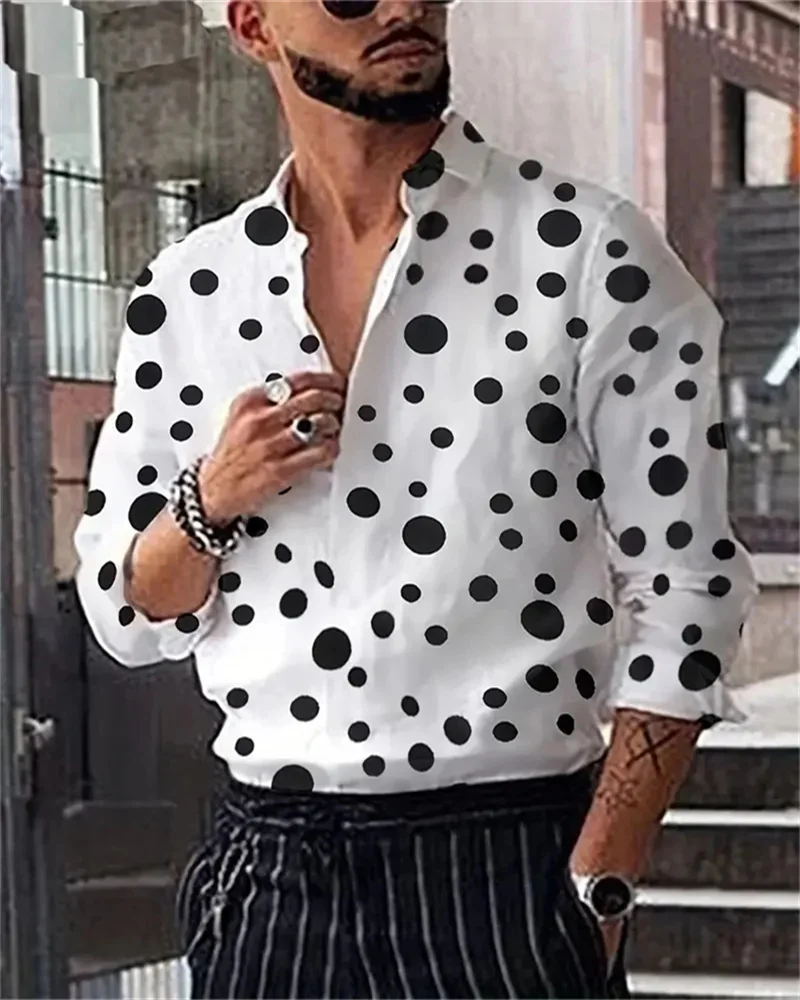 

2023 Men's shirt on the top of the dot laps long -sleeved clothes 3D printing dots buttons men's casual shirt super large size