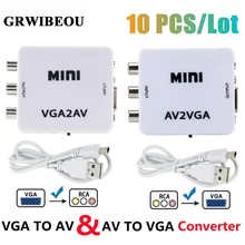 

10 PCS RCA To VGA Converter AV2VGA VGA2AV Conversor with 3.5mm Audio RCA To VGA Video Converter For PC to TV HD Computer to TV