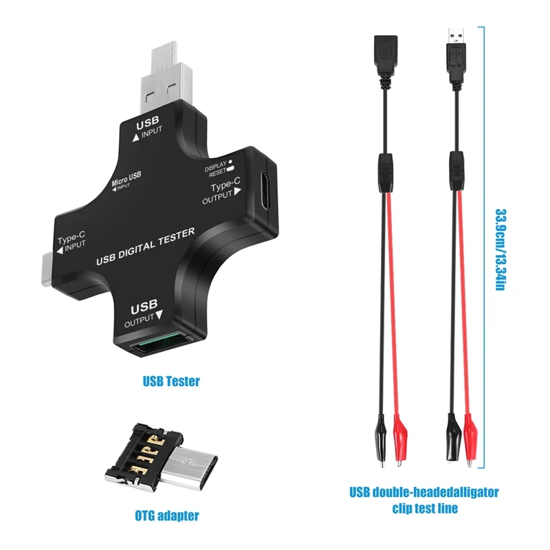USB C Tester 2 In 1 Type C USB Tester Color Screen IPS Digital Multimeter Voltage Current Power Resistance Temperature With Clip digital multimeter