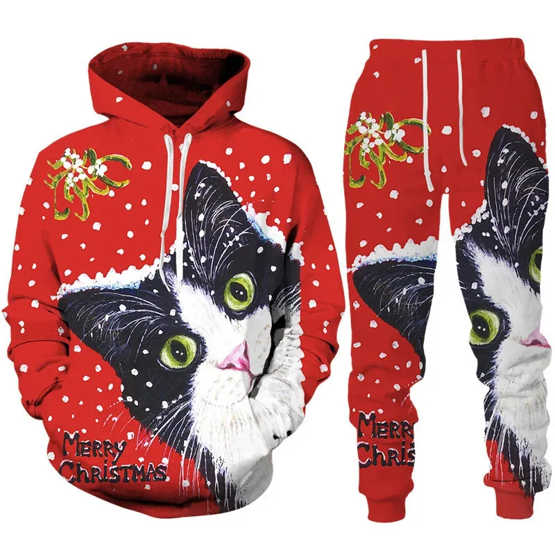 Christmas Reindeer 3D Print Hoodie Pant Sets for Men