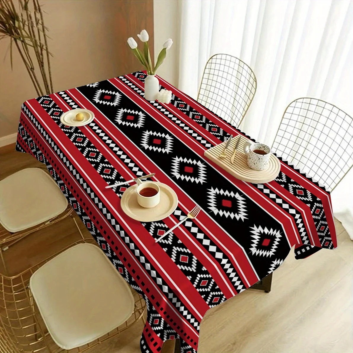 1pc Tablecloth, Vintage, Bohemian Tablecloth, Rectangle - Tablecloth For Dining Room, Office, Writing Table, Home Decor, Kitchen 1