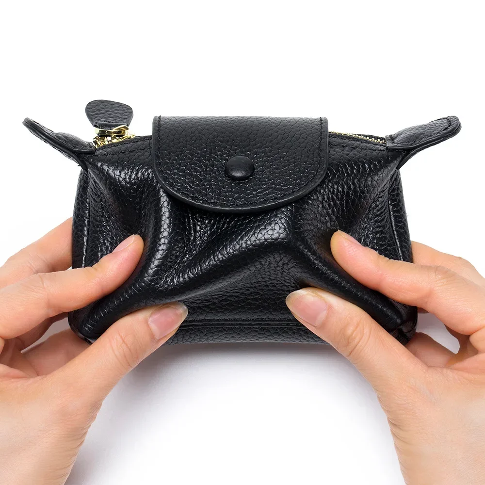Women's Genuine Leather Clutch Mini Pouch Large Capacity Double Zipper Multi-function Coin Purse