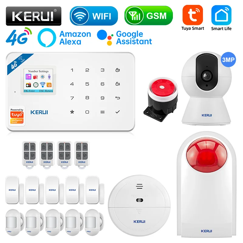 

KERUI W184 GSM 4G WIFI Security Protection Tuya APP Smart Home Alarms Anti Theft Security Alarm System Home Package 6 Languages