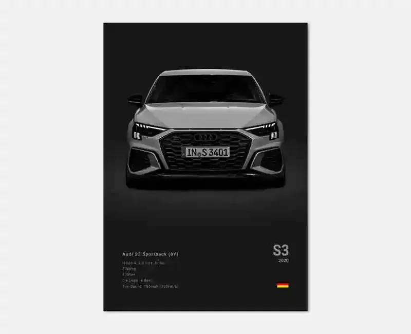 thumbnail image 1 of Póster fotográfico de coches alemanes pop Rs3, estético, de lujo, R8, C8, superdeportivo, GTR, SUV, lienzo impreso, arte de pared, decoración de la habitación del conductor del hogar, 1 of 5