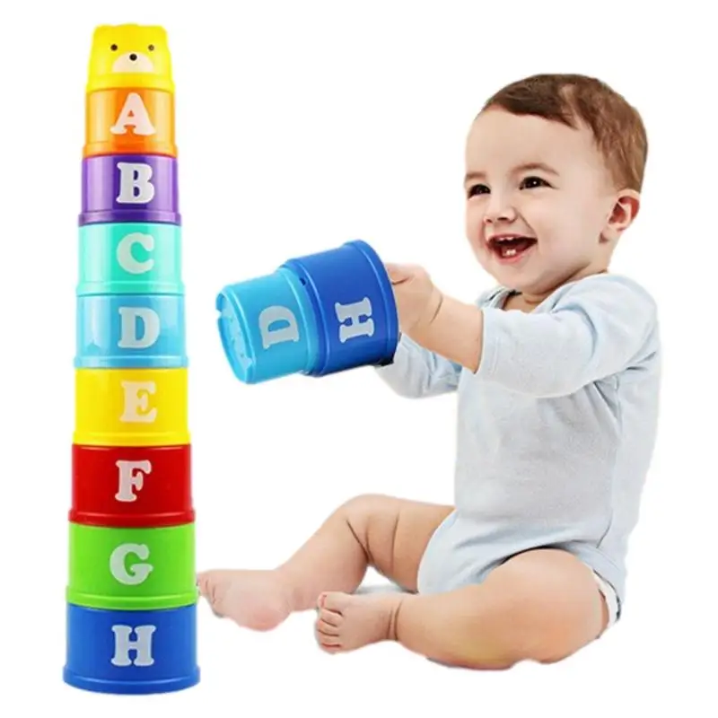 Stacking Cups 9pcs Colorful Stackable Blocks Shape Sorter Sorting Game Educational Montessori Stacking Toys For Learning