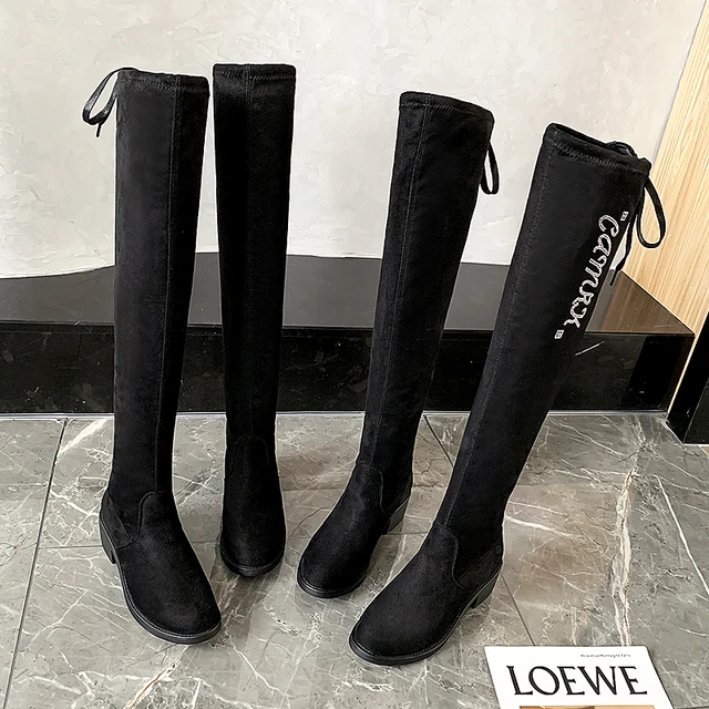 Women's Winter Over the Knee Boots Long Bota Feminina Ladies Suede Mid Heel Long Boots Plus Size Style Elastic Shoes 3