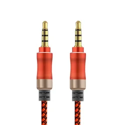 Premium 1.5M Aux Audio Cable with Mic & 4 - Pole Male - to - Male Connector (Orange)