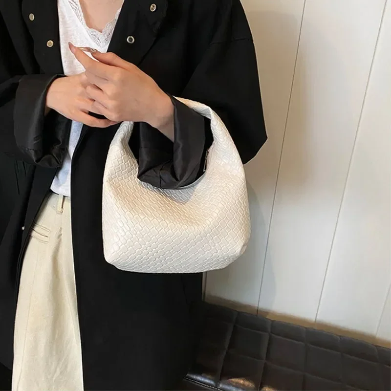 Retro Casual Versatile PU Leather Tote Bag,Fashion Woven Embossed Shoulder Bags ,Knotted Decorative Hobo Bag,Pleated Cloud Bag