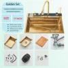 304 Brushed Gold Stainless Steel Waterfall Kitchen Sink Large Single Slot 4 Function  Integrated Digital Display Faucet Set 1