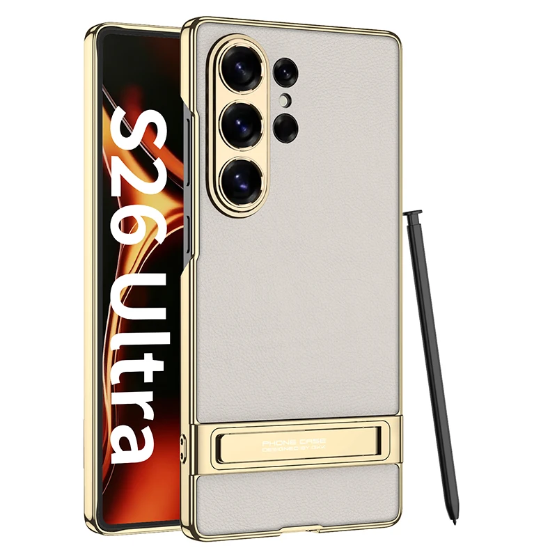 Luxury Electroplated Leather Ultra-Thin Phone Case with Stand and Pen Holder