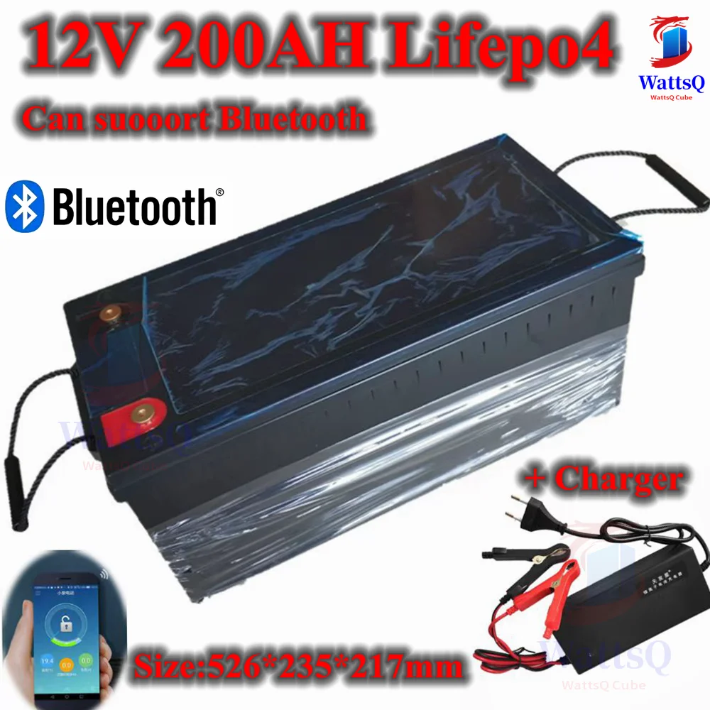 

Lifepo4 12V 200AH lithium battery bluetooth BMS APP 12.8V 200Ah for 1200W inverter boat Solar energy storage + 20A Charger