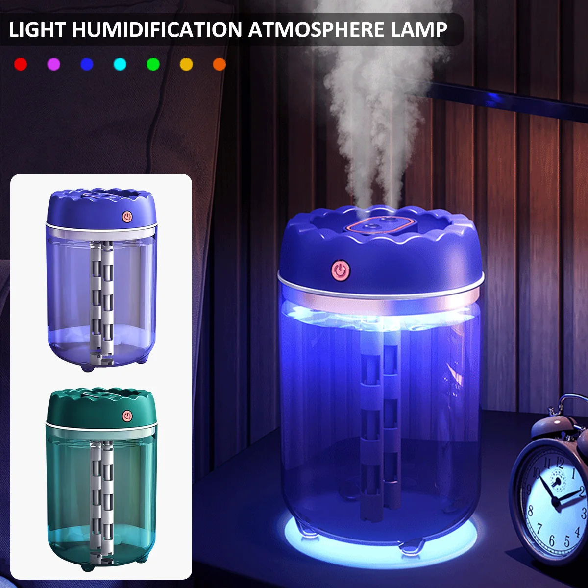 

Air Humidifier with Colorful LED Light 1.8L Switchable Dual Nozzle Cool Mist Humidifiers Auto Shut Off USB Humidifier Clear