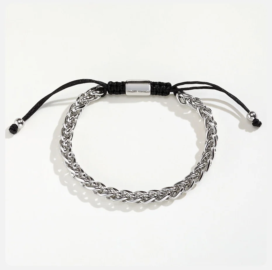 Vnox Edelstahl-Korbenketten-Armband, schwarzes geflochtenes Seil, verstellbar, 17–30 cm, Armband, lässiger Schmuck, Geschenk für Männer und Frauen, neu – Detail 6