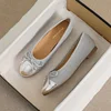 Leather Patchwork Sequines cloth flat shoes woman round toe bowtie ballet flats silver moccasins female slip on loafers size 43 1