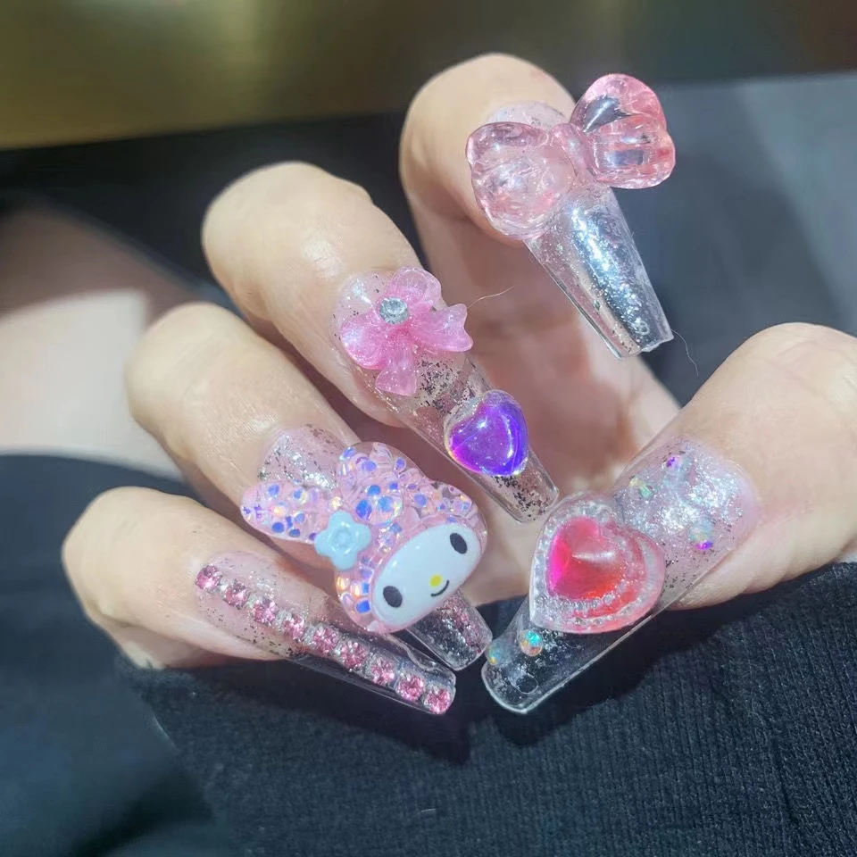 Anime Hellokitty Kuromi Melody Nail Stickers Sanrios 3d Diy Handmade