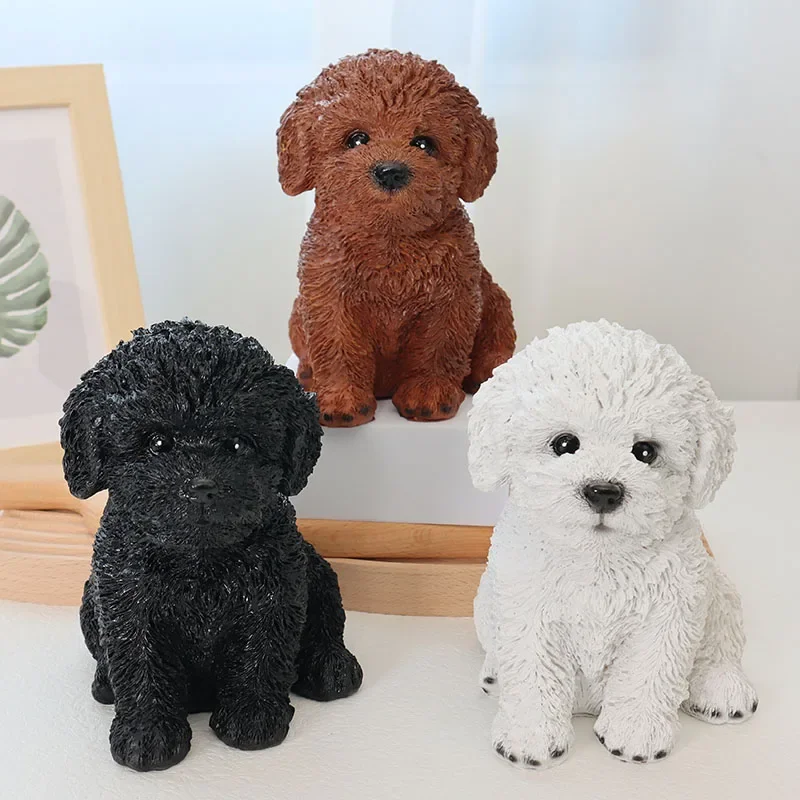 

Cute Teddy Figurine Living Room Art Decorations Simulation Dog Animal Bichon Frise Resin Statue Ornaments Poodle Gift Home Decor