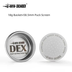 Premium 58.5mm Espresso Filter Basket with Puck Screen - 15-20g Capacity Coffee Machine Accessory (18g and Puck Screen)