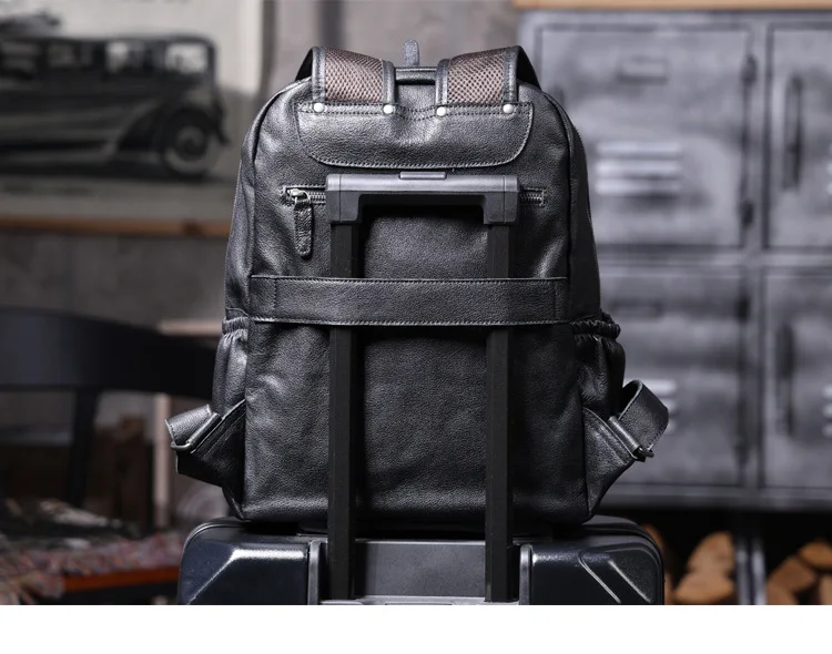 PNDME einfache lässige hochwertige echtes Leder Herren Rucksack Outdoor-Reisen handgemachte Rindsleder Damen Laptop Schultaschen – Detail 24