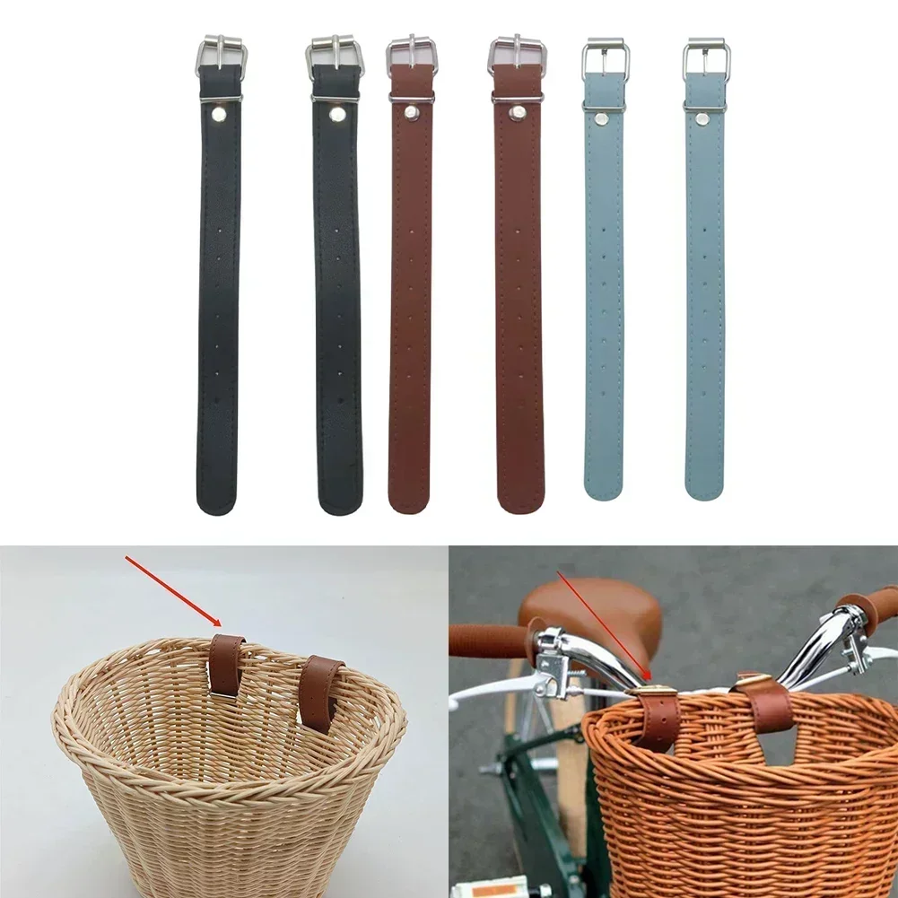 2PCS Removable Imitation Rattan Bicycle Basket With Leather Straps Bicycle Imitation Wicker Basket Waterproofing Cycling Parts