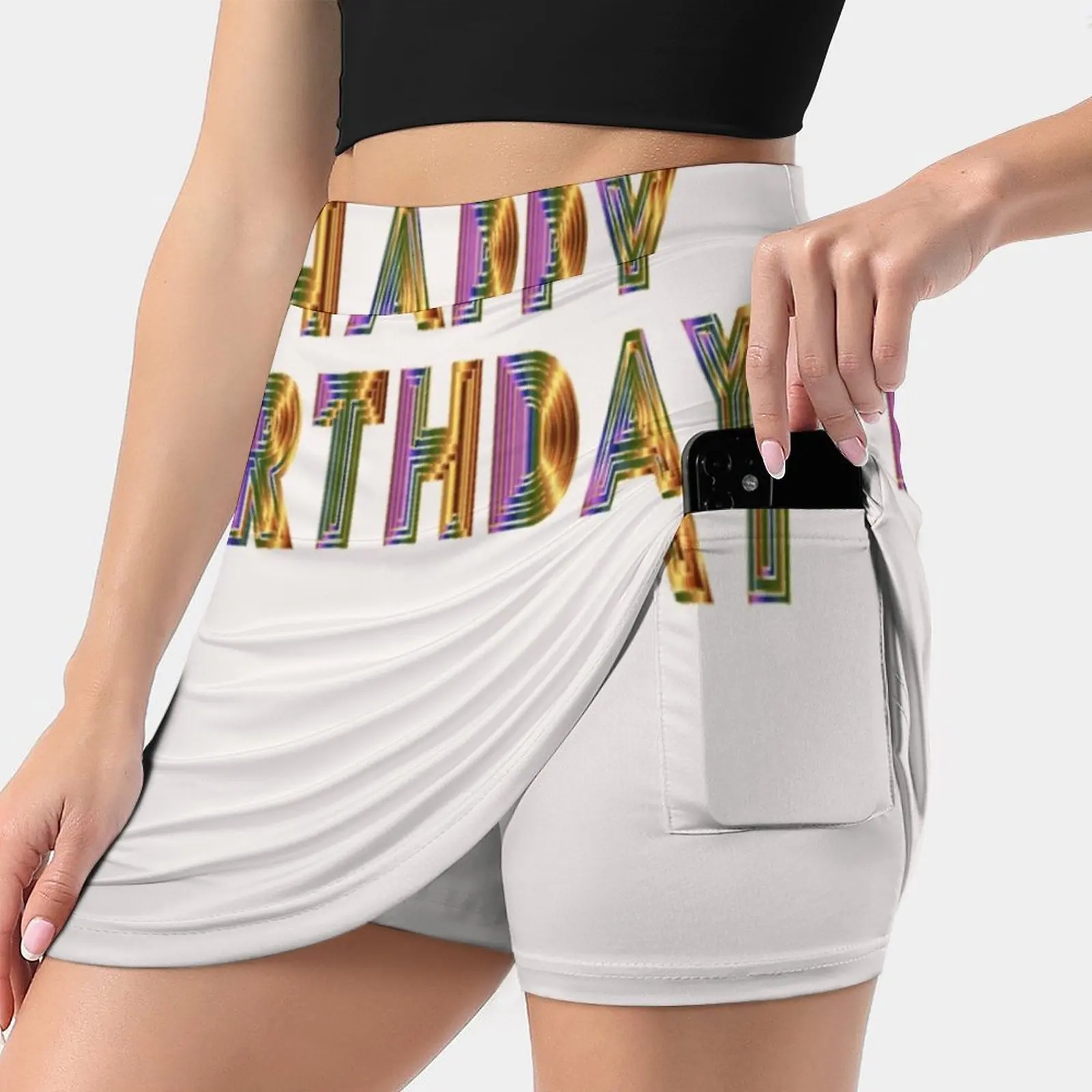 

Happy Birthday Trending Fashion Skirt Summer Printed Women Sport Skirts Double-Layer Athletic Happy Birthday Happy Birthday To