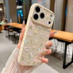 Aesthetic Ditsy Floral Phone Case with Heart Side Design - Shockproof Soft TPU Cover - iPhone 15 Plus (Vintage White)