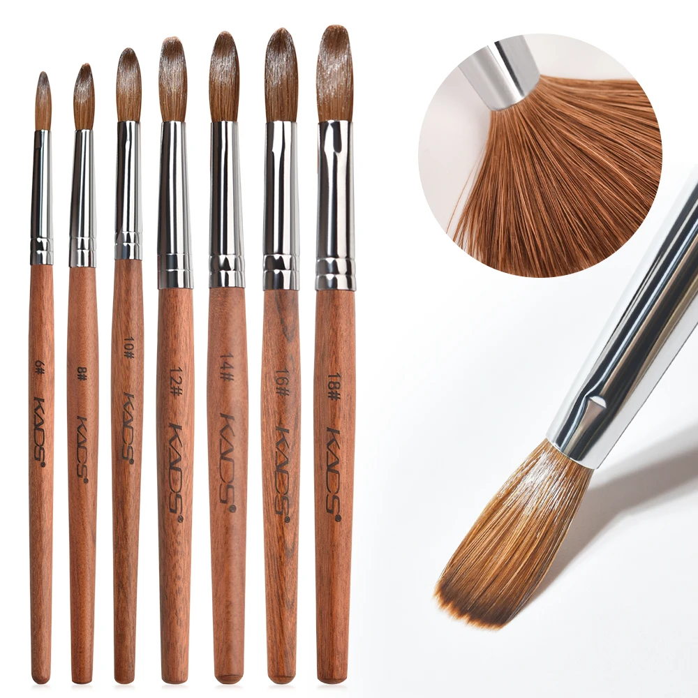 KADS 1pc Kolinsky Sable Acrylic Brush UV Gel Carving Pen Brush Liquid Powder DIY Nail Drawing Flat Round Red Wood Nail Art Brush 2