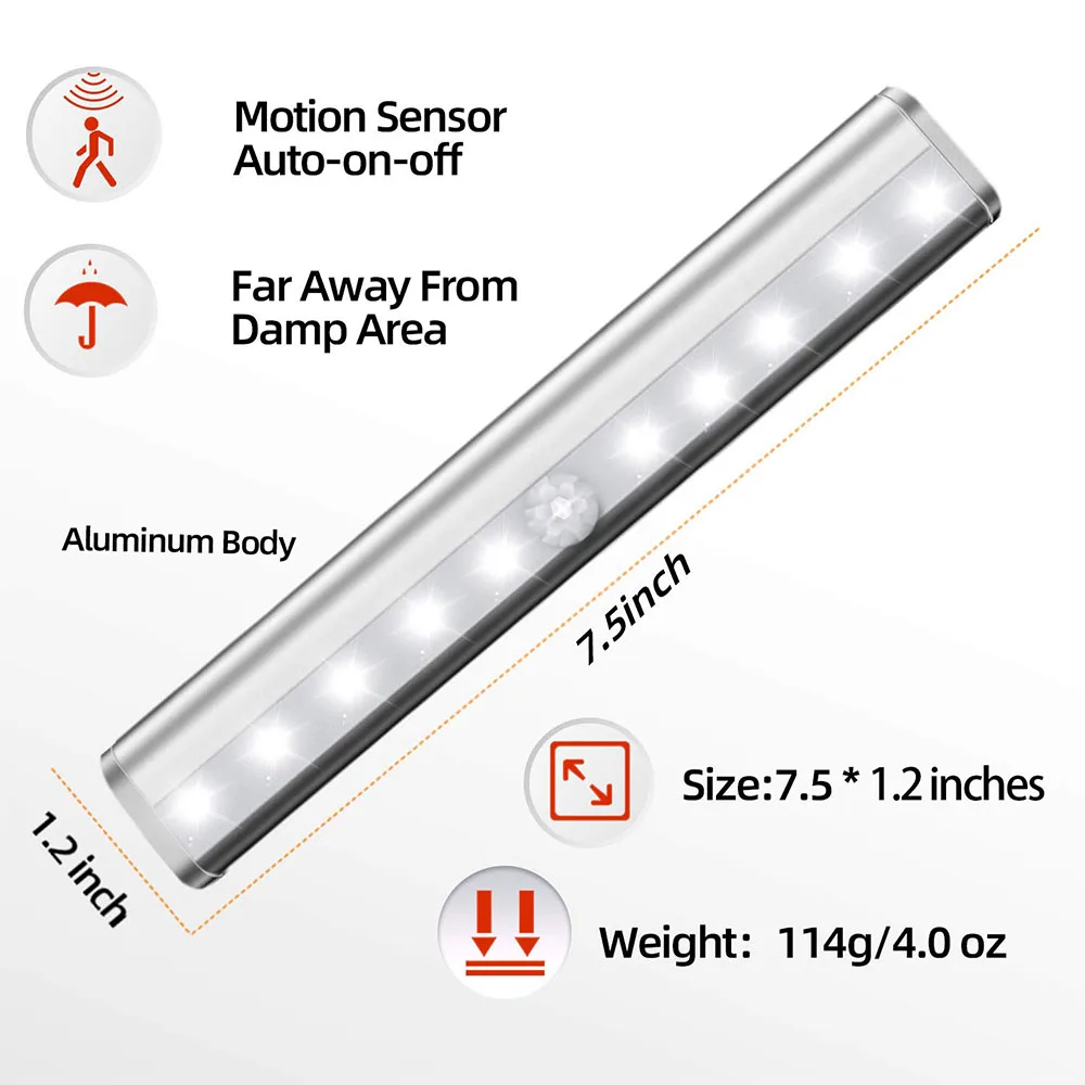 LED 야간 조명 PIR 모션 센서 9cm/19cm 옷장 캐비닛 복도 조명 무선 야간 램프 주방 계단 Luminaria 조명