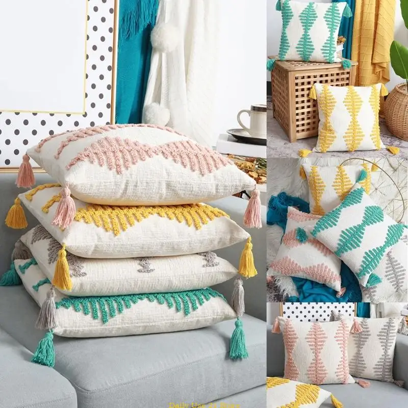 

Tufted Hand Embroidery Cushion Pillow Cover Handmade Throw Pillow Covers Home