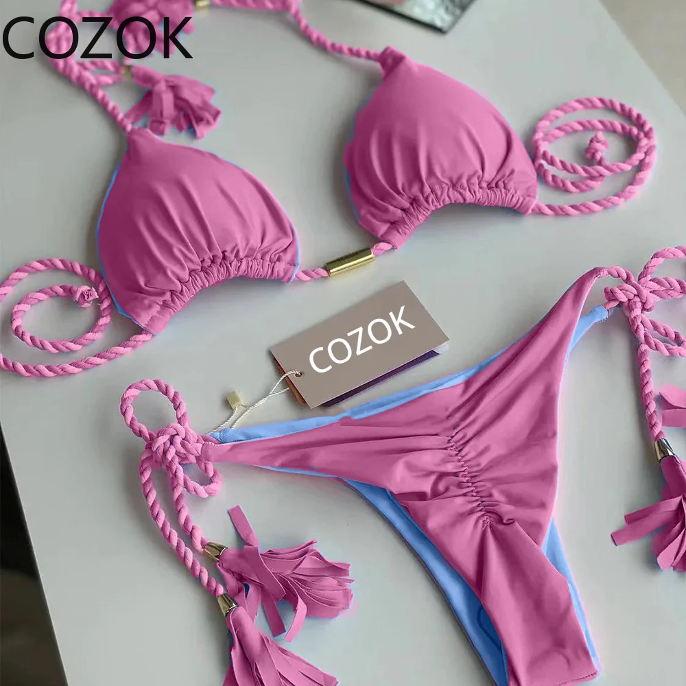 2023 New European American Bikini Women's Solid Color One-piece Bow Sexy Bikini Breast Wipe Swimsuit Swimwear for Women