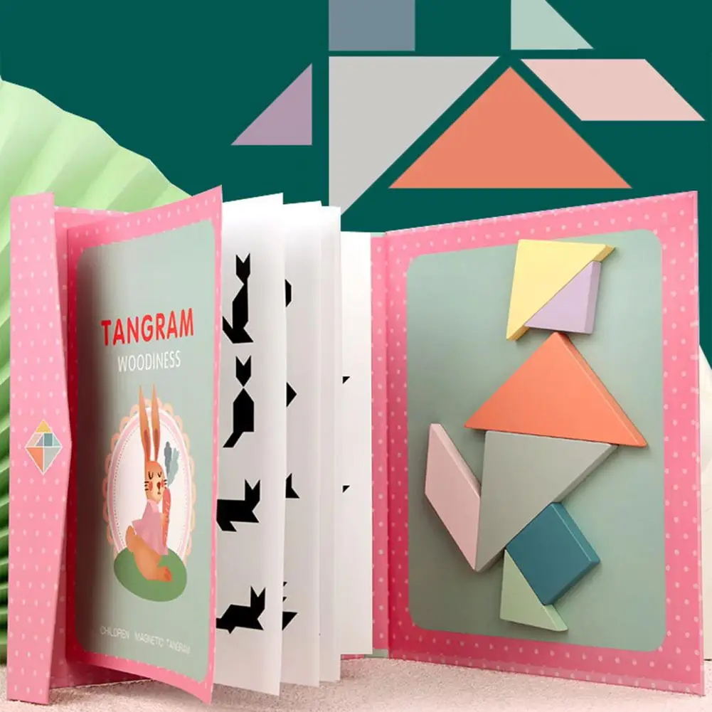 

Детский Развивающий Пазл Tangram с геометрическими фигурами, набор игрушек с магнитными блоками, открытки с узором для обучения