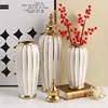 Ceramic Checkmate Jar Flower Vase Geometric Gold Edge Ginger Jar Storage Tank China Pot Porcelain Home Decoration Accessories 4