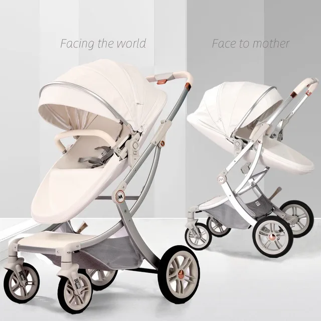 Poussette bébé 2 en 1, landau de luxe, coquille d'œuf bidirectionnelle, panier de couchage pour nouveau-né, cuir PU de paysage haut 1