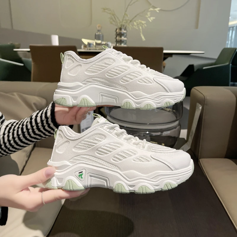 

2023 New White Running Shoes Women's Summer Sports Shoe Platform Mesh Breathable Vulcanized Shoes Durable Outdoor Casual Shoes