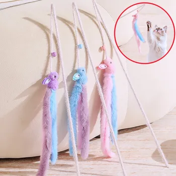 Cat Toys Plush Tassel Cats Teaser Stick Wool Rabbit Cat Toys Interactive Cute Sticks Cats Toy with Bell Kitten Toy Pet Supplies