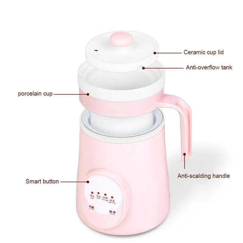 Ceramics Mini Electric Water Kettle Thermal Heating Cup Boiler Soup Health Pot Stew Porridge Noodle Slow Cooker Milk Heater 0.6L 3