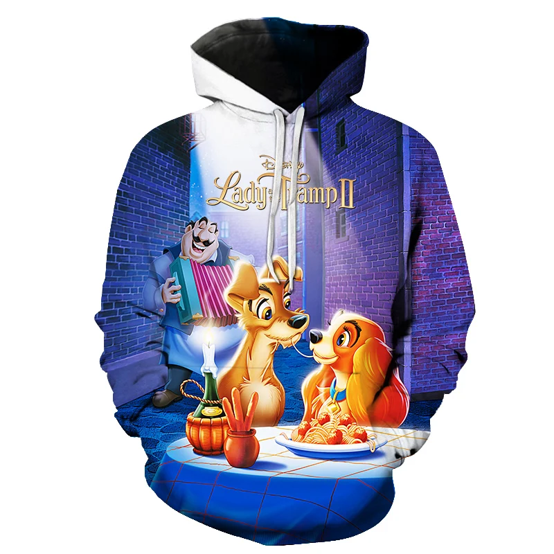 Disney Lady and the Tramp Men Women Hoodies Casual Hip Hop