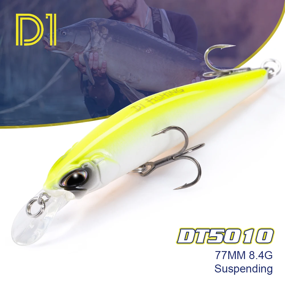 

D1 Rozante 77MM 8.4G Suspending Freshwater Fishing Lures Sinking jerkbait 65MM 5G Artificial Hard Wobblers For Pike Bass Tackle