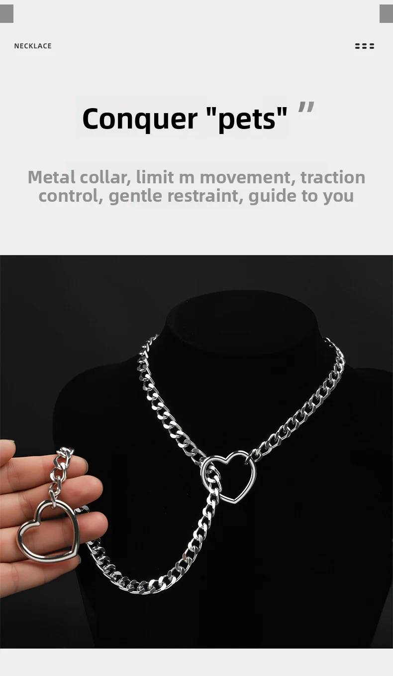 Heart Metal Chain Collar Bdsm Accessory Punk Style Couple Gift_voghion.com
