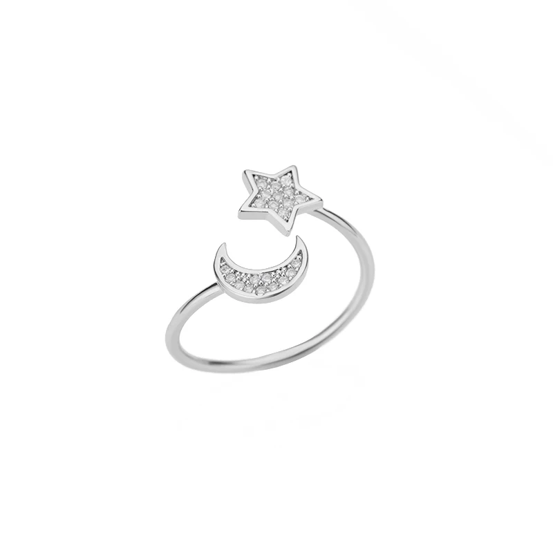 Zircon Moon Star Rings For Women Stainless Steel Gold Silver Color Moon Star Adjustable Ring Aesthetic Jewelery Gift bague femme