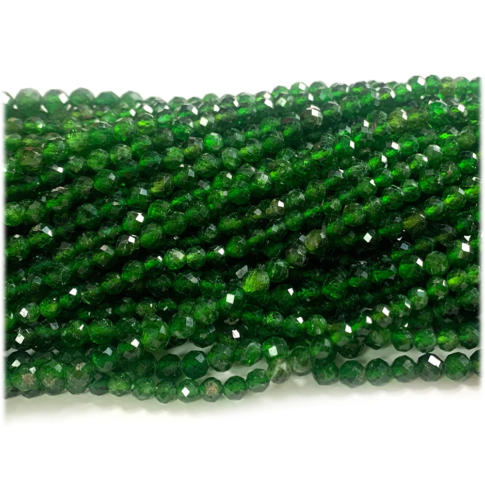 Veemake Dark Green Chrome Diopside Round Faceted Natural Stone Small Jewelry Beads 08269 4