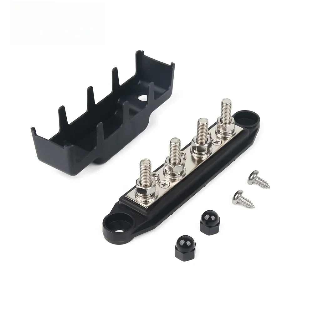 PinXin 12V-48V 250A Bus Bar Terminal Battery Power Distribution Block Cover M8 M10 Screw 4 Automobile Boat RV Truck power distribution block