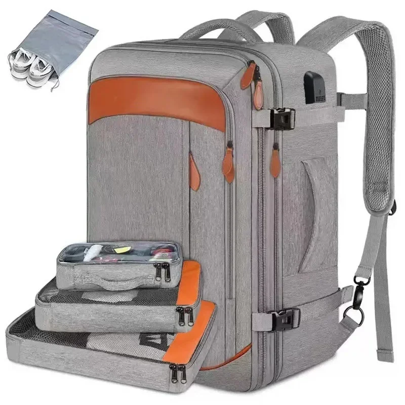 Unisex Large Capacity Waterproof Multi-Functional Computer Backpack Casual Travel Business Trip Bag Gray Oxford Cloth Shoulder B