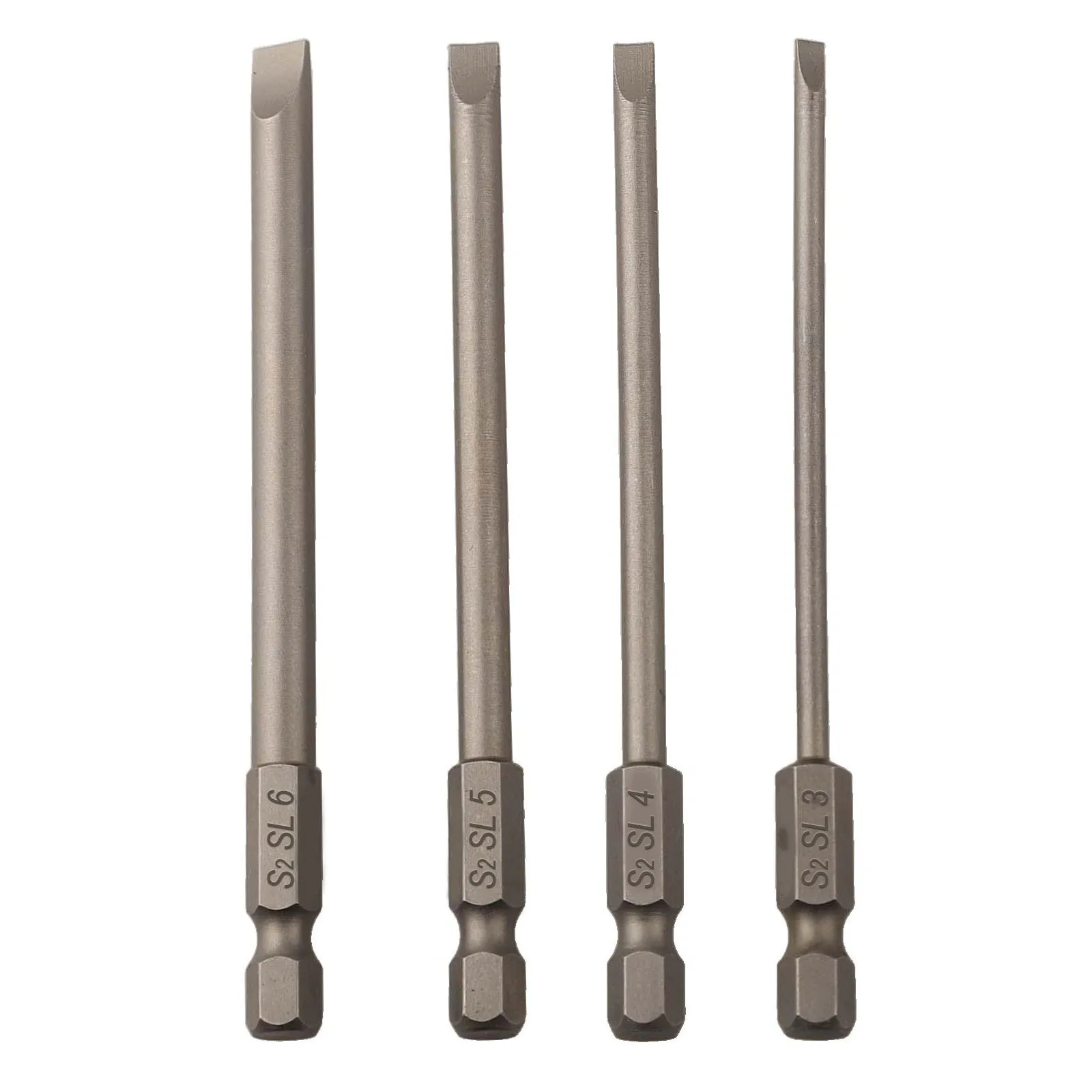 4 Stück magnetische Schraubendreher-Bits, 100 mm legierter Stahl, 1/4 Sechskantschaft, lange Schraubendreher-Bits für Torx-Kreuzschlitz, Sechskantkopf, Schlitzspitze – Detail 6