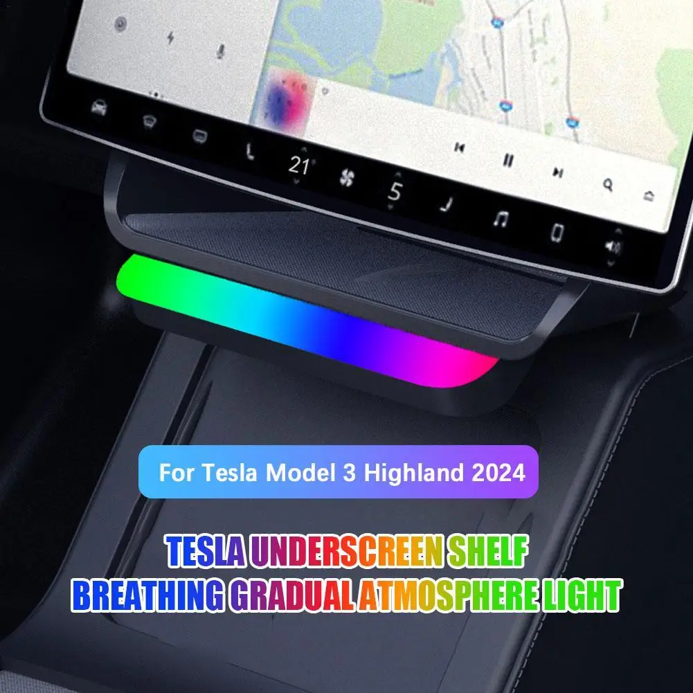 for Tesla Model 3 Highland 2024 For Model 3/Y Under-Screen Storage Box  Phone Ambient Light Organizer Car Interior Accessories - AliExpress