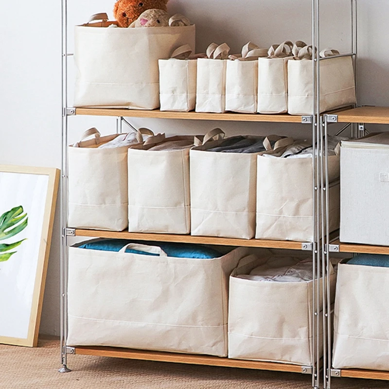 Wardrobe Cotton Linen Clothing Storage Basket Fabric Folding Large Portable Toy Sundries Storage Baskets Storage Organizer White 2