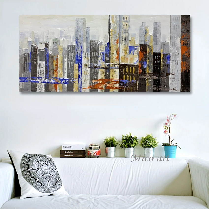 

Latest Arrival Modern Building Abstract Picture Unframed Sleeping Room Decoration Paintings Handmade Art On Canvas Acrylic Wall