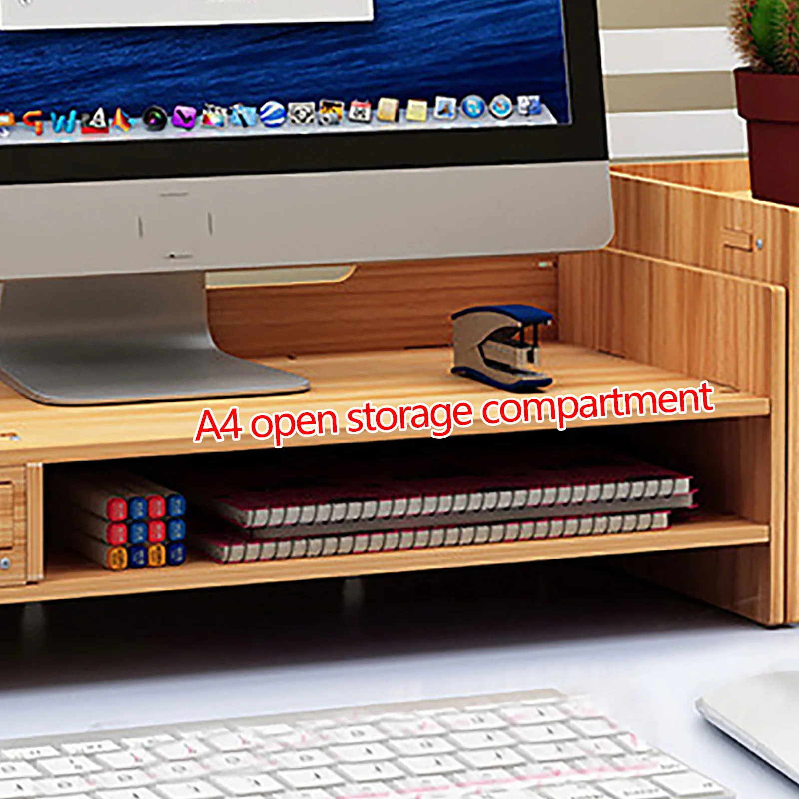 Wooden Desk Organizer W/ Drawer File Storage Desk Monitor Riser Computer Stand images - 6