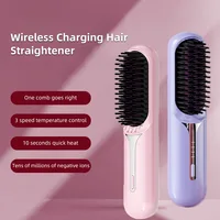 Adjustable Temperature Hair Brush Cordless Hair Straightener Brush with Fast Heating Negative Ions for Fluffy Curly for Electric 1
