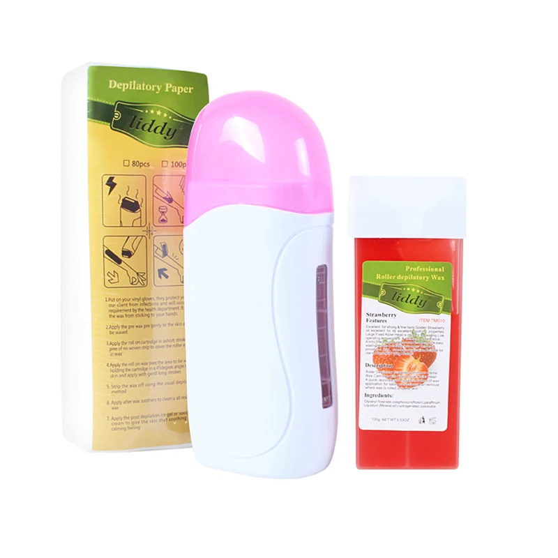 

Epilatory Waxing Kit Depilatory Roll on Wax Heater Machine with Refillable Wax Cream 100PCS Waxing Papers For Hair Removal