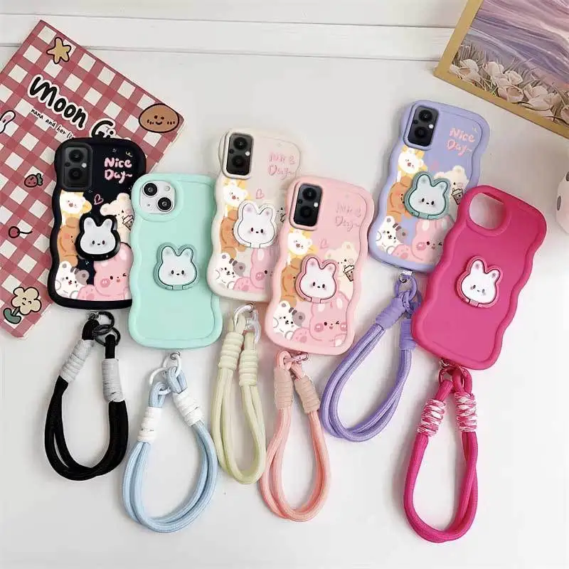 Curious Animals Phone Case Set with Lanyard and Rabbit Stand